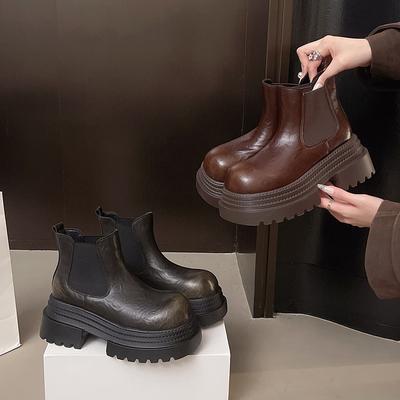 Thick-soled Heightening Chelsea Boots New Thick Heel Small Cigarette Tube Short Boots British Martin Boots Women's