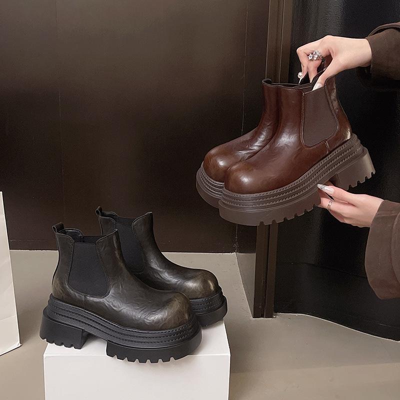 Thick-soled heightening Chelsea boots new thick heel small cigarette tube short boots British Martin boots women's