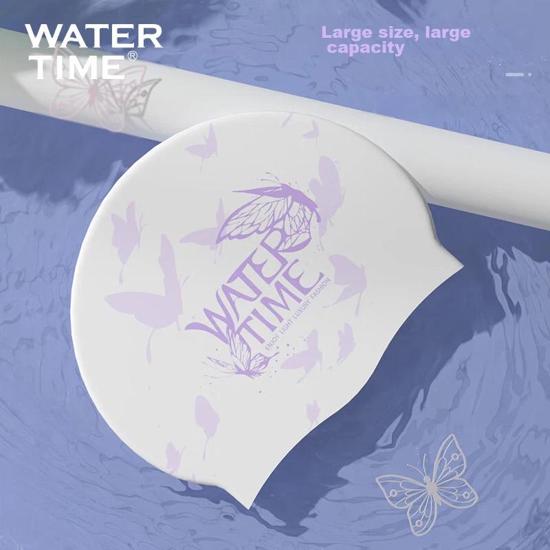 WATERTIME Silicone Swim Cap, for Long Hair, Waterproof, Ear Protection, Purple Color