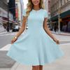 Women's Ribbed Knit Short Sleeve Round Neck Midi Dress Casual Swing Fit a Line Sundress