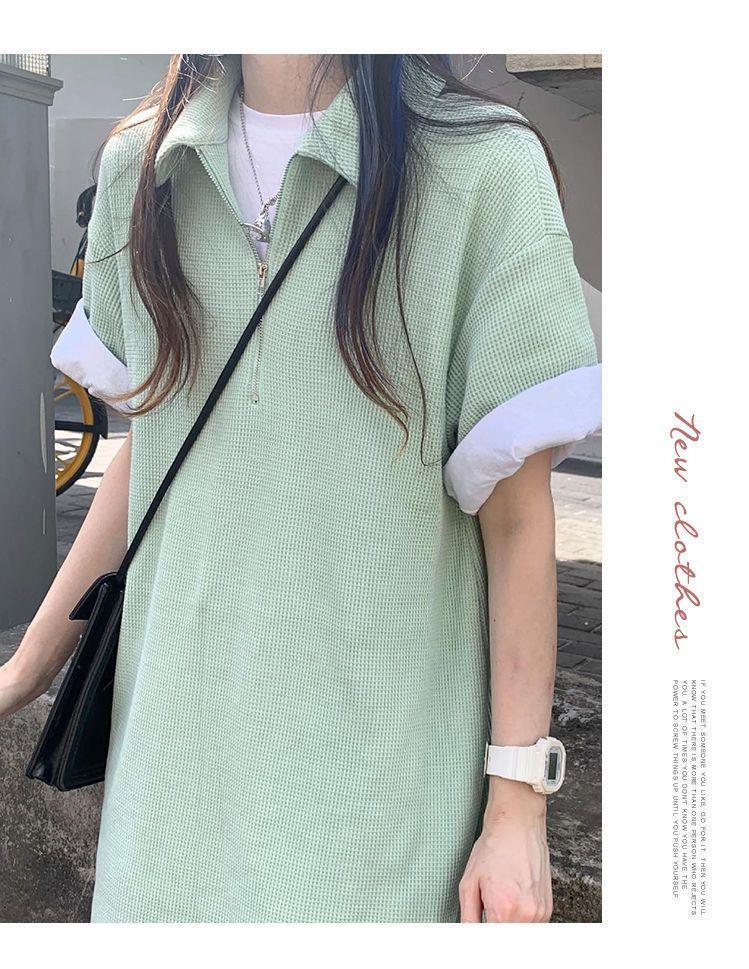 Elegant Summer Waffle Knit Polo Collar Dress - Age-Reducing, Solid Color Short Skirt for Women (2026)