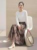 Fei Yuan Ink Print Mesh Midi Skirt - Women's Spring Fashion Versatile & Stylish for Daily Commute