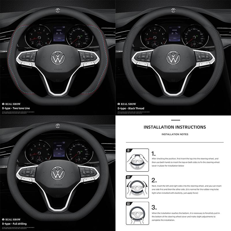 WGLRK1 38cm Nappa Leather Car Steering Wheel Cover Auto Accessories For VW GTI Polo Golf Passat Tiguan Arteon Touareg CC Taigo Caddy