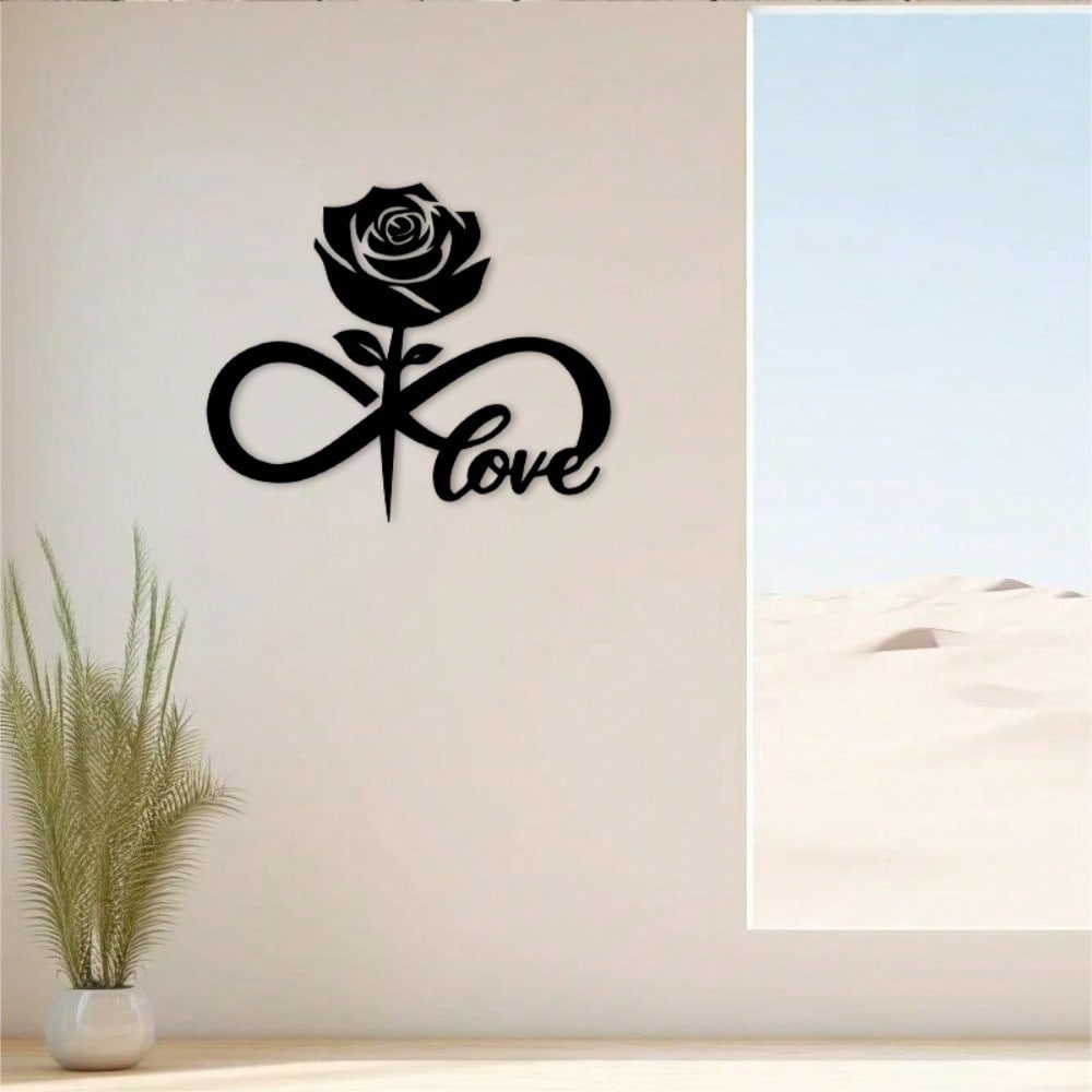 Black Rose Infinite Metal Wall Art Romantic Love Indoor Outdoor Home Decor Modern Gift