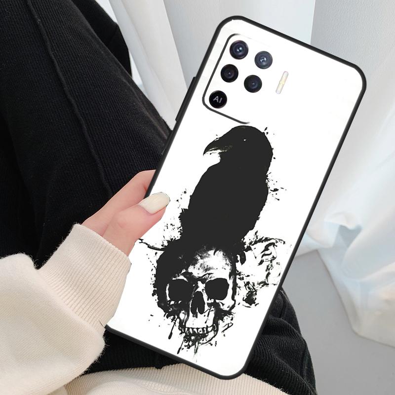 Crow Raven Dark Skull Case For OPPO A15 A16 A1K A54 A74 A94 A52 A72 A83 A91 A93 A53S A5 A9 A31 A53 2020 Cover