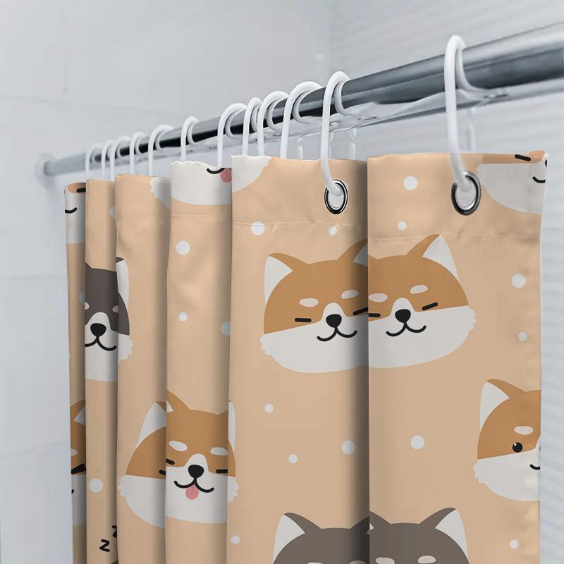 Adorable Shiba Inu Print Shower Curtain Peach White Polka Dot Bathroom Decor For Kids Bathrooms Size: 72X72 Inch (180 X 180 Cm)