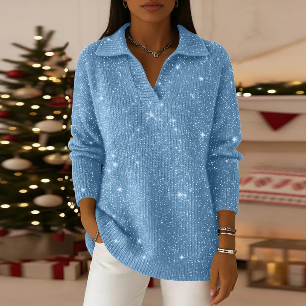 Women's Casual And Fashionable  Long Sleeved Knitted Solid Color Top Sweater