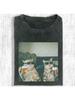 1 X Retro Funny Cat Print Tshirt  Black Short Sleeve Round Neck Fashion Glasses Beer Mug Pattern Breathable Summer Casual Wear Machine Washable