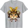 Samurai Cat Warrior Japanese Ronin Graphic Tee Breathable Casual Cotton T-Shirt for Men