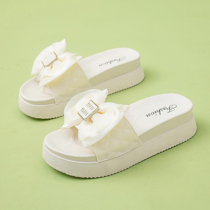 Stylish Thick Soled Bowknot Summer Slippers For Women Fashionable Casual Wear