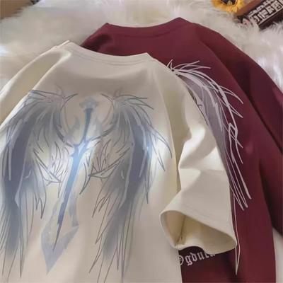 Camiseta Retro de Manga Corta con Cuello Redondo y Alas para Hombre