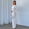 Summer New Women's Clothing Solid Color Lace Perspective Dress European and American Style Long-sleeved Medium and Long Dress