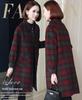 Women's Red Plaid Wool Coat - Korean Style, Autumn/Winter 2025, Double-Sided for Middle-Aged and Elderly