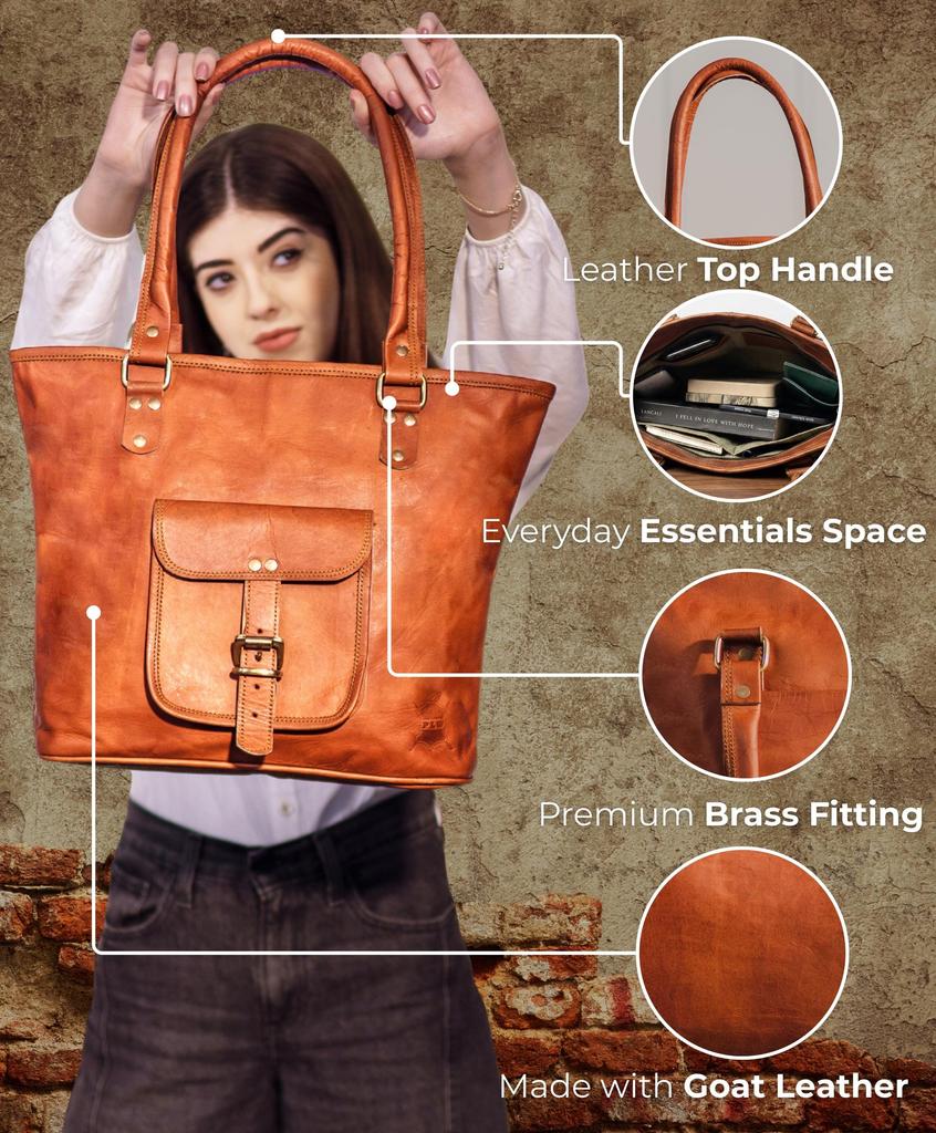 Personalized Handmade Vintage Goat Leather Tote Bag For Women