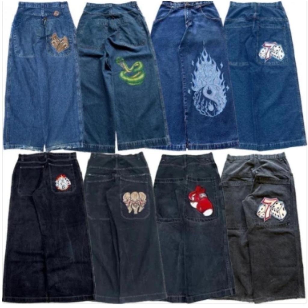 ZYLLO Y2K Jeans Goth Printed Graphic Bargy Jeans Fashion Hip Hop Streetwear Harajuku Casual Wide Leg Jeans