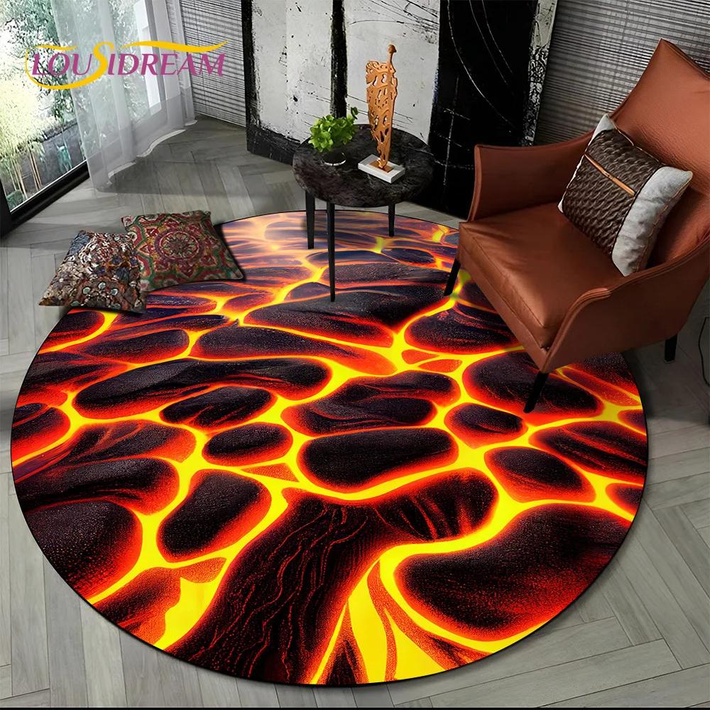 Latest 3D Illusion Volcano Lava Magma Round Carpet Rug for Living Room Bedroom Sofa Decor,Kids Area Rug Non-slip Floor Mat Gift