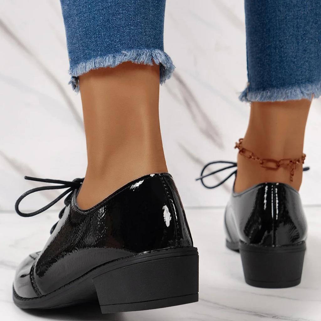 Elegant Patent Leather Dress Shoes for Women 2025 Spring Summer Fashion Pointed Toe Thick Heels Single Shoes Plus Size 43