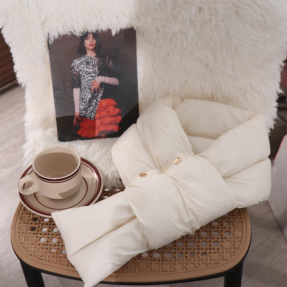 Casual Solid Color Cotton Padded Scarf Windproof Keep Warm Cross Feather Shawl Apparel Accessories Down Neck Scarf Girls