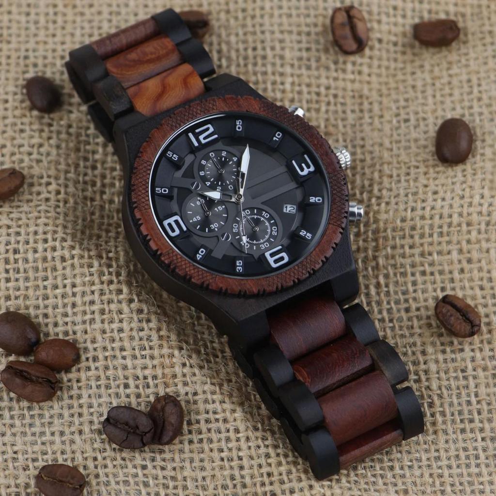 Men's Fashionable Large Dial Wooden Quartz Watch