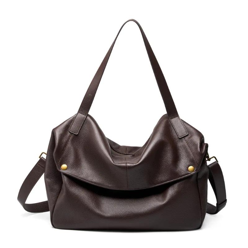 Women's Large Capacity Tote Bag | Premium Top-Grain Leather Shoulder Bag Work Commute Purse Minimalist European Style Handbag