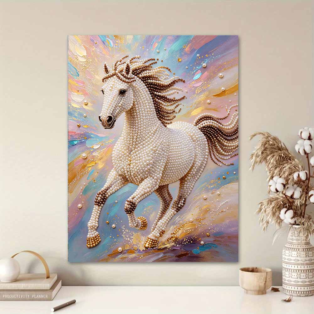 Majestic Horse Pearl Kit 5D DIY Round Rhinestone Art for Adults Relaxing Handmade Wall Decor Holiday Gift Frameless