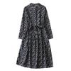 2026 Spring Retro Floral Midi Dress with Ruffle Collar and Tie Waist