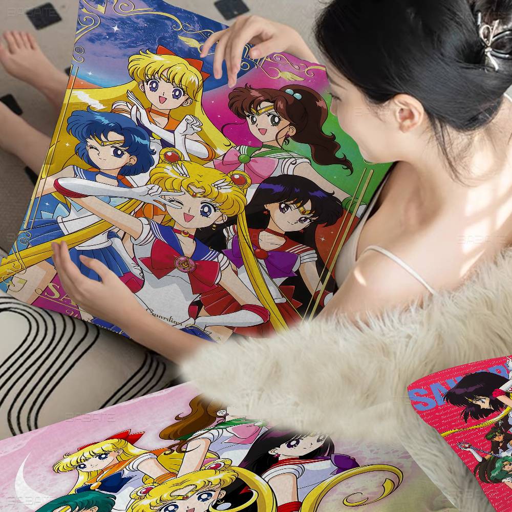Lovely S-Sailor M-Moon Pillow Covers Cartoon Sofa Decorative Home Double-Sided Printing Short Plush Cute Cushion Cover
