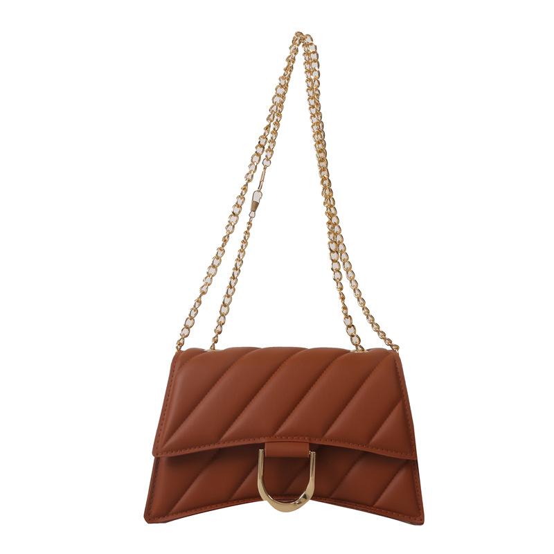 Fashion Striped Girl Small Square Bag Retro Pure Color Ladies Shoulder Bag Korean Classic Chain Girl Crossbody Bag