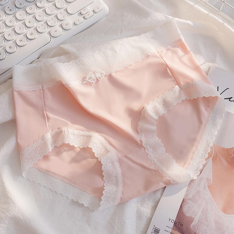 Women's Cute Ice Silk Panties Soft Breathable Lace Trim Briefs Underwear