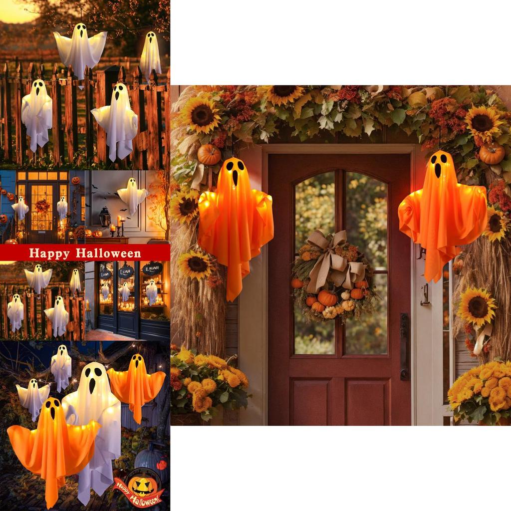 White Ghost Led Hanging Lights For Halloween Festive Decor Spooky Atmosphere