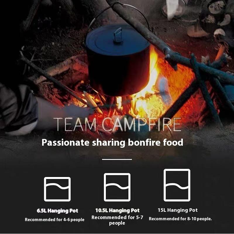 ALOCS Outdoor Camping 10.5L Camping Pot Set - Adjustable Tripod, Hard Anodized Aluminum, Suitable for 5-7 People Outdoor Cooking