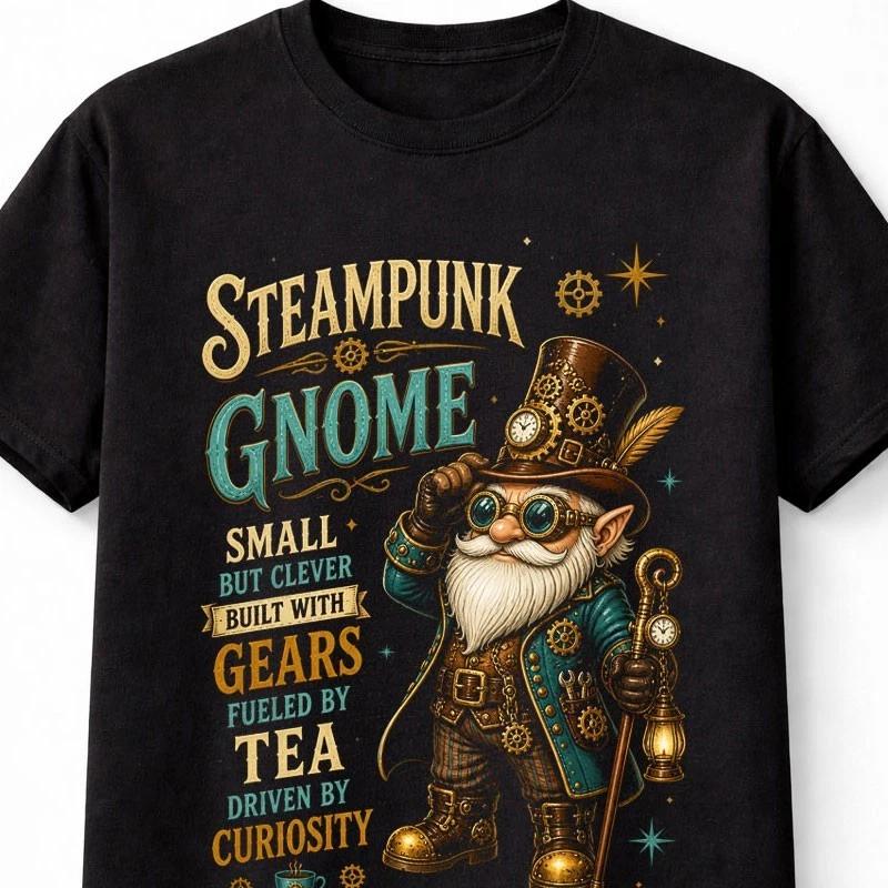 Steampunk Gnome Victorian Clockwork Gear Fantasy Graphic Unisex TShirt S