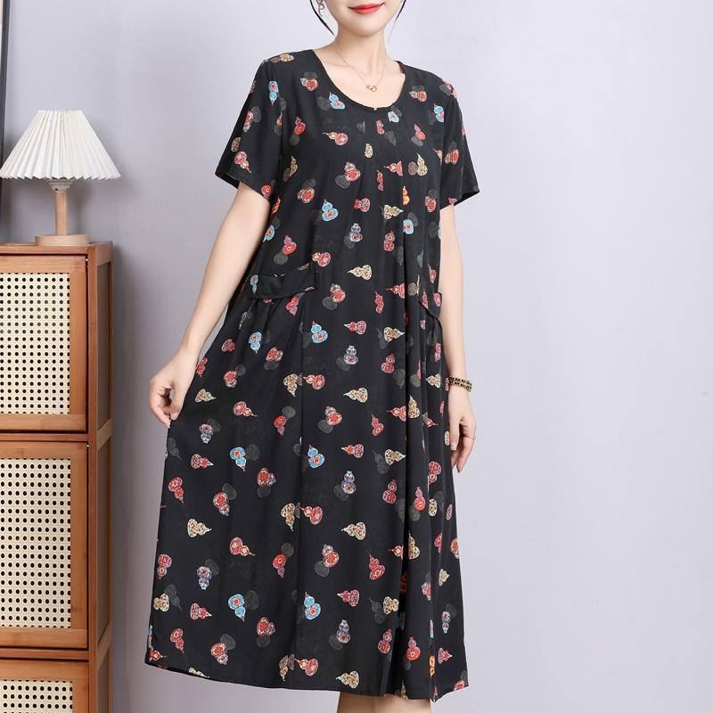 Elegant Woman Summer Dress Casual Loose Short Sleeve Long Dresses Plus Size Woman Clothing