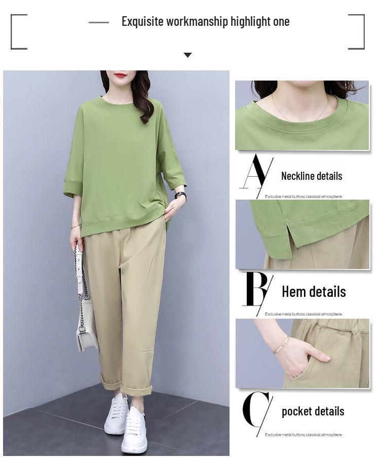 Women's 2021 Spring/Summer Hong Kong Style Casual Suit - Trendy, Youthful Top & Pants Set