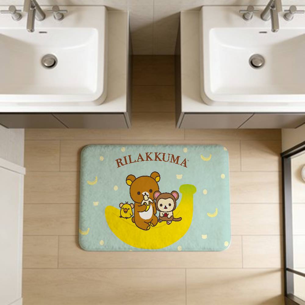 Kawaii Rilakkuma Bear Floor Mat INS Style Soft Bedroom Floor House Laundry Room Mat Anti-skid Household Carpets