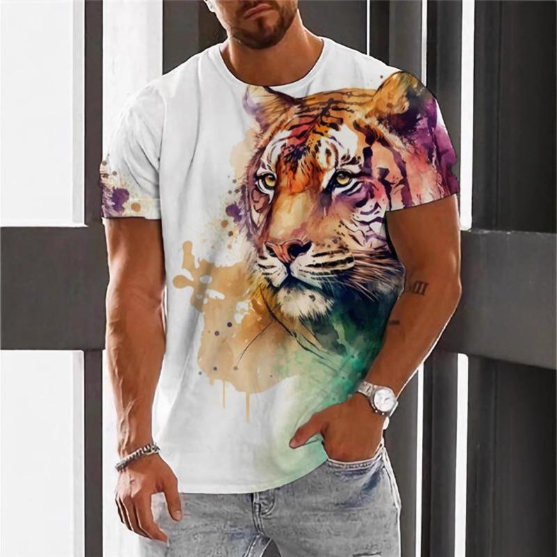 

Мужская футболка с коротким рукавом с 3D цифровой печатью животного тигра 6XL
