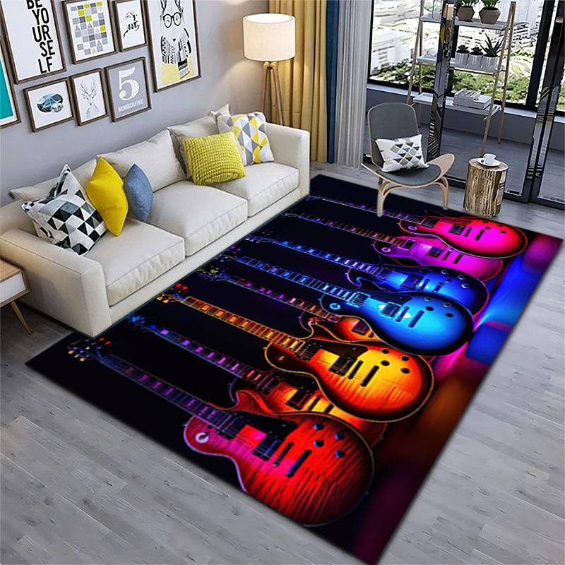 1Pc Electric guitar theme Printed circular carpet, home door mat, outdoor travel protection carpet A3