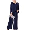 Fiffyle Pant Party Evening Flared Top and Maxi Slimming Blue Women's Suit, Dress, Dress, Wedding, Dress, Pants, 2-Piece Set, Stylish, Formal, Chiffon,