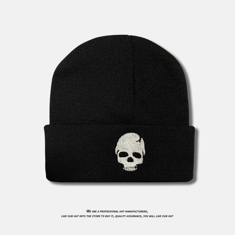New Autumn and Winter Men's and Women's Woolen Hats Punk Embroidered Skull Cold Hats Personalized Hip Hop Pullover Knitted Hats
