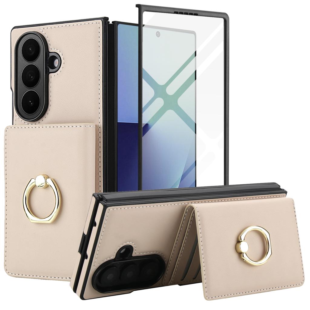 Fashion Solid Color Leather Phone Cover for Samsung Galaxy Z Fold7/Z Fold6/Z Fold5 with 360 ° Rotating Stand