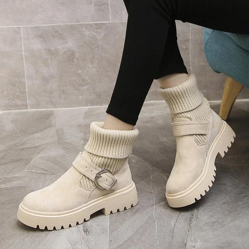 Women Socks Boots White Platform Boot for Winter Autumn Stretch Ankle Boots Chunky Shoes Wedge Mujer