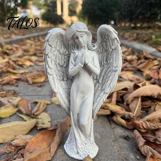 Retro Winged Angel Statue, Resin Praying Angel Figurine, Elegant Sitting Angel Sculpture for Outdoor Indoor Garden Decor