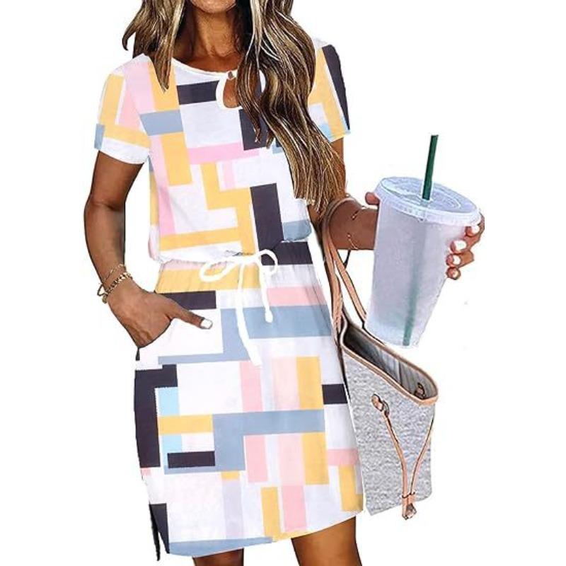 

YYFS Жіноча мода Літо Весна Повсякденні сукні з коротким рукавом і круглим вирізом із середньою лінією талії S