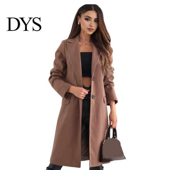 Women Jacket Woolen Turn-down Collar Solid Color Single-breasted Coat Mid Length Thermal Long Sleeved Commuting Dating Spring Fall Winter Overcoat