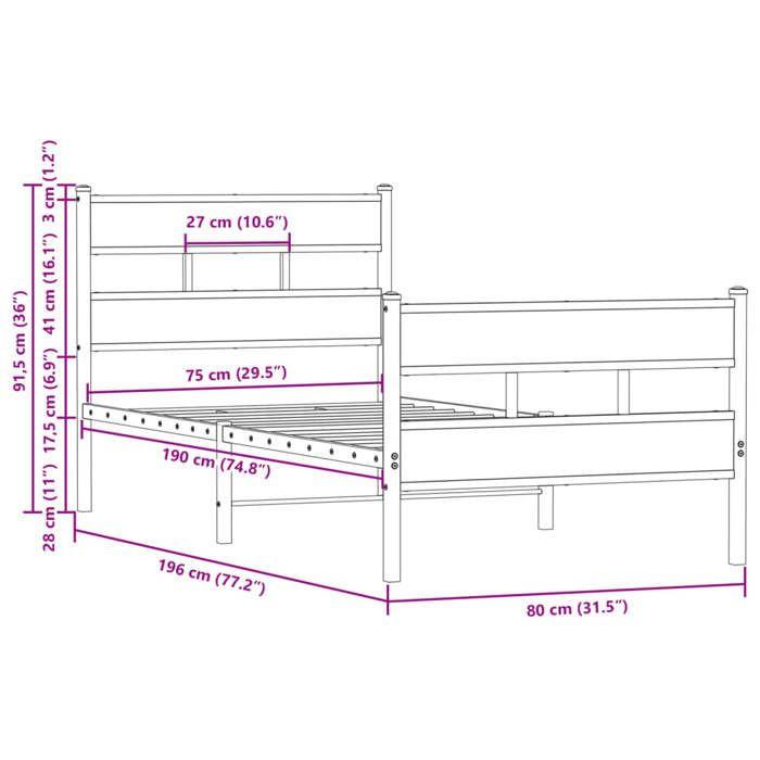 VidaXL Bed Frames Without Mattress with Headboard Footboard 75x190cm, Single Bed, Bedroom Furniture, Bed 4017159