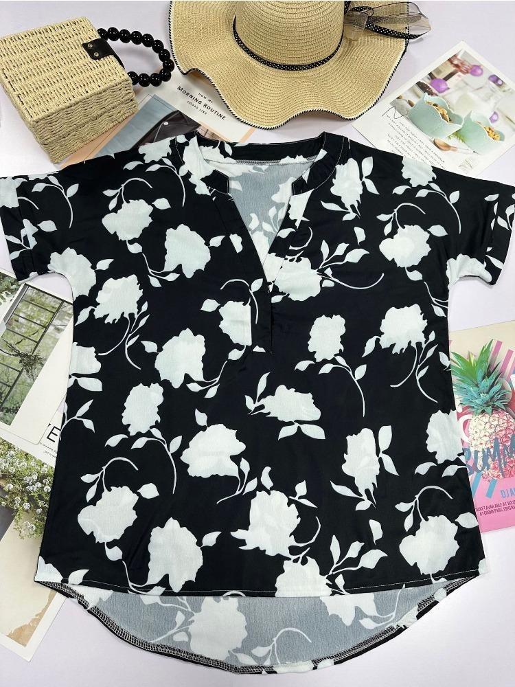 Women's Fashion Oversized White 3D Flower Print T-Shirt Summer Blouse Tee Female Tops Clothing
