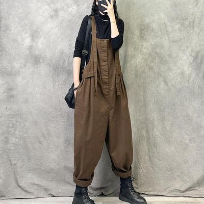 Macacão Feminino Outono e Inverno Solto Tamanho Grande Fino Cor Sólida Casual Calças Harem