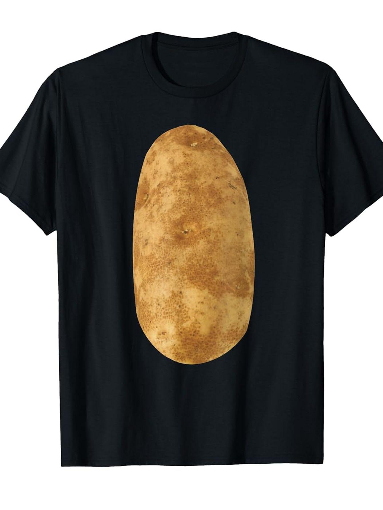 

Funny Potato Pattern T-Shirt- Black Shirt with Brown Potato- Comfortable Cotton Crew Neck Top M