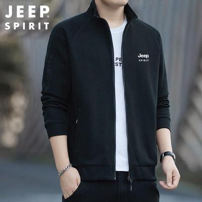 JEEP SPIRIT Men's Fall/Winter Stand-Up Collar Zip Sweatshirt Jacket