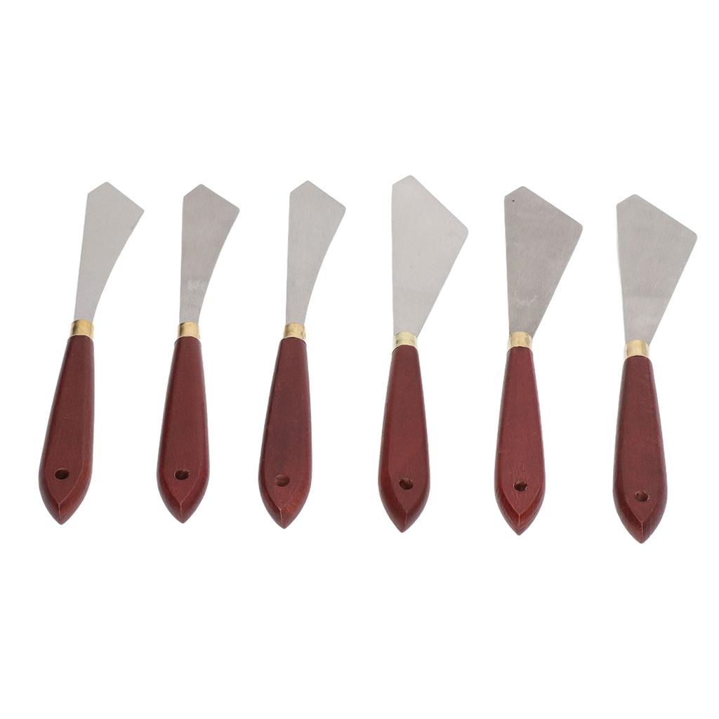 6Pcs Palette Knife Stainless Steel Blade Wooden Handle Widely Used Painting Knife Set for Painting Mixing